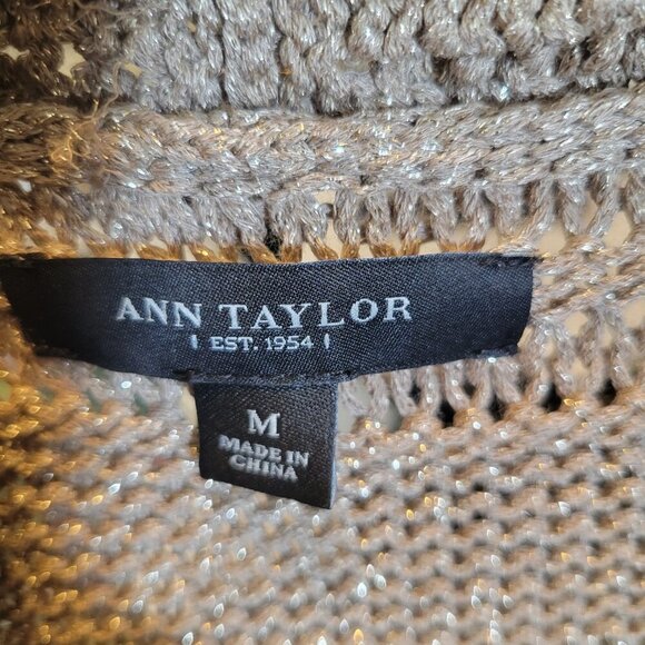 Women's Ann Taylor Tan Gold Open Front Cardigan M Fall Winter Sweater - Picture 5 of 5